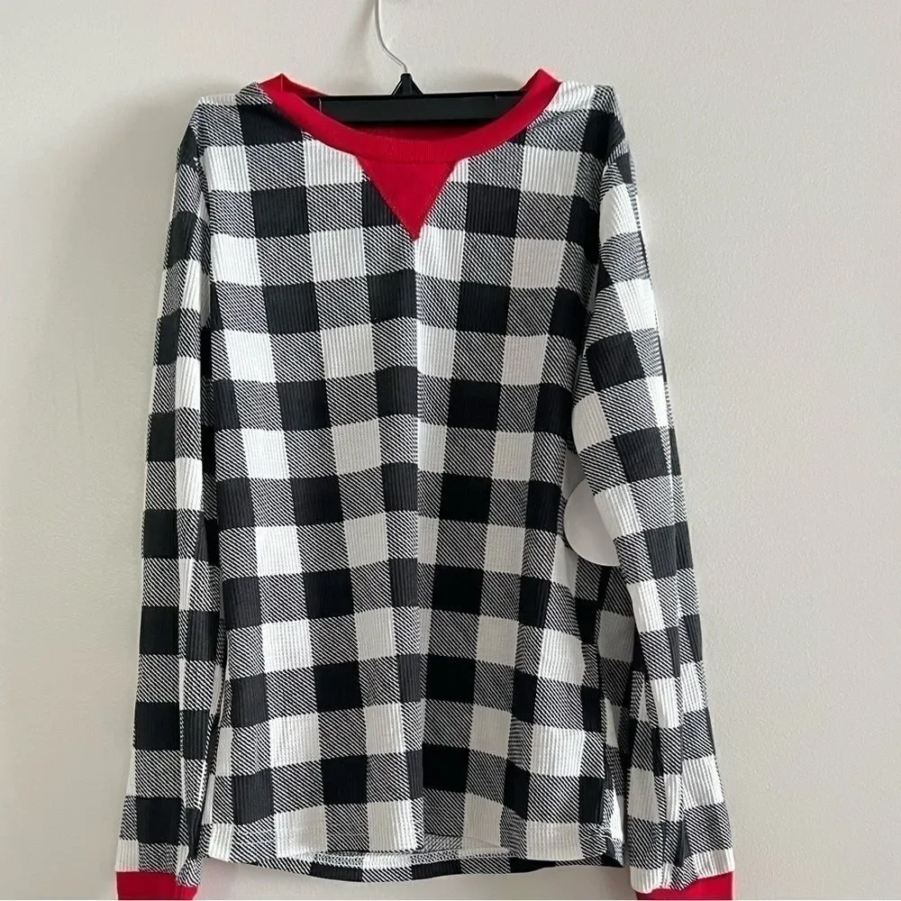 FAMILY PAJAMAS Kid's Lightweight Thermal Waffle Buffalo Check PJ 1pc XL